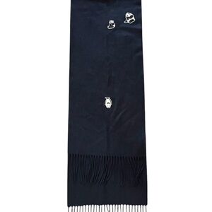 Enzo Mantovani navy blue cashmere scarf w/ panda zebra & penguin patches